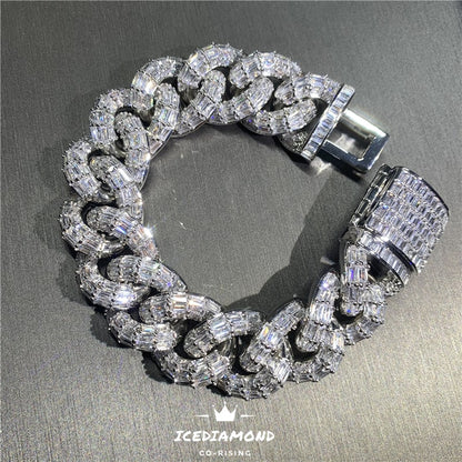 Men's Trendy Heavy Miami Cuban Chain Bracelet, 20MM Iced Out Bling CZ Baguette Lab Diamond