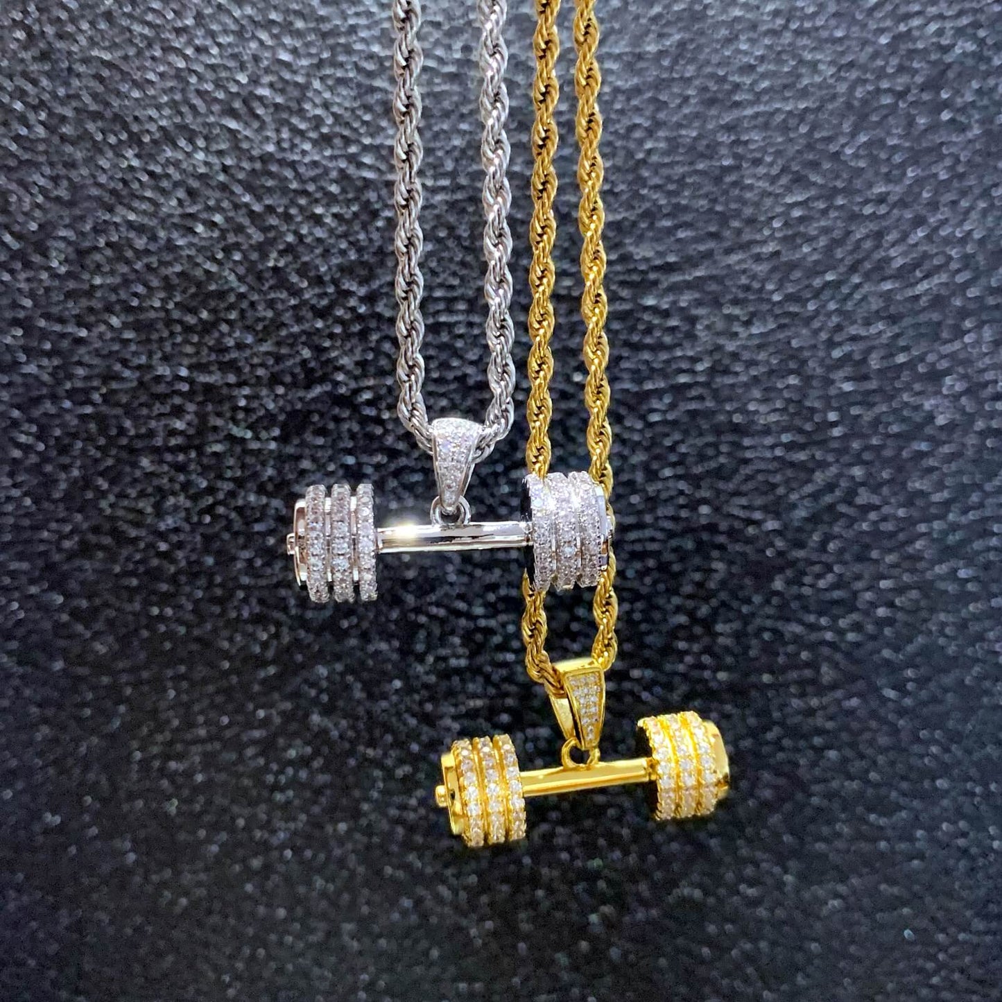 iced out Dumbbell pendant necklace