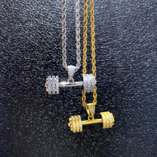 iced out Dumbbell pendant necklace