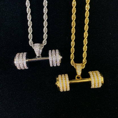 iced out Dumbbell pendant with chain necklace