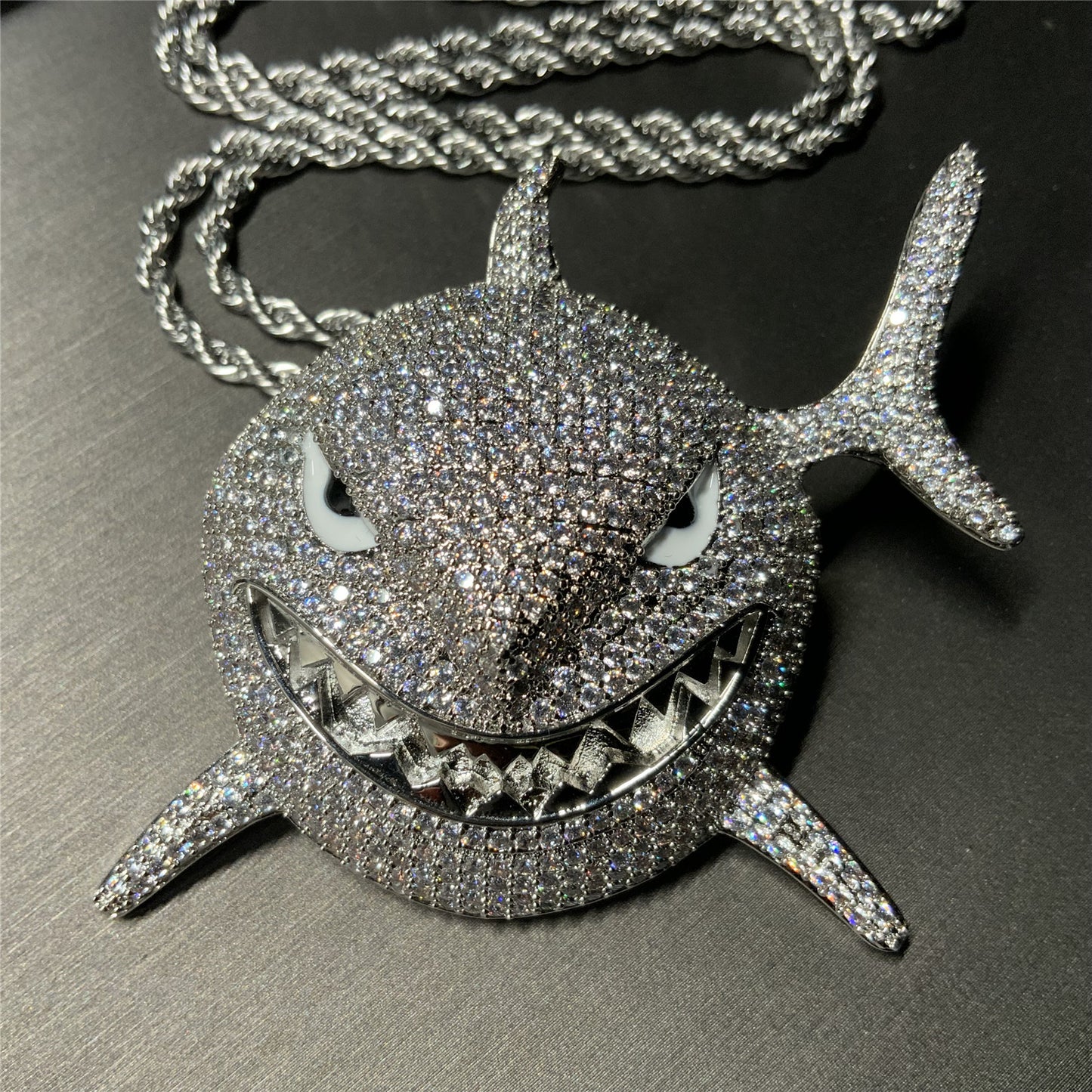 Luxury CZ Diamond 69 Shark Pendant Necklace