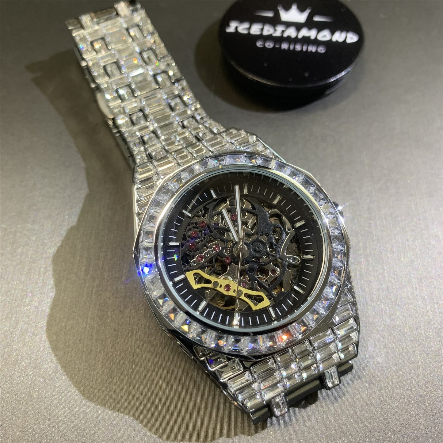 18k gold plated icediamond bling big watch for men