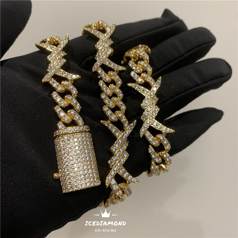 18K Gold Plated Iced Out Thorns Creative Cuban Link Chain Necklace