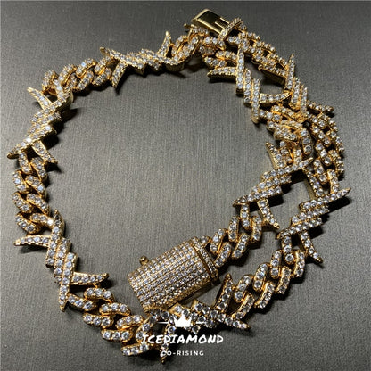 18K Gold Plated Iced Out Thorns Creative Cuban Link Chain Necklace