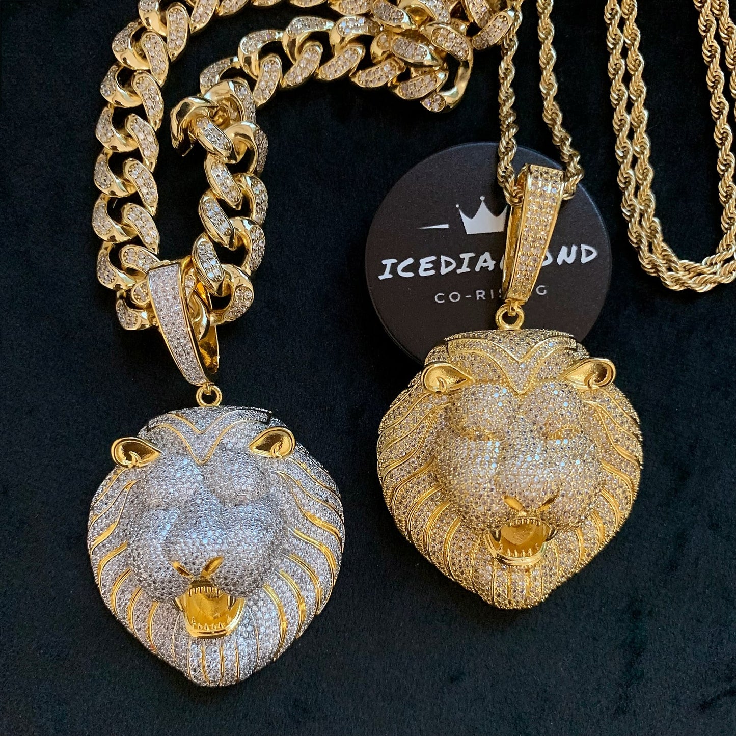 18K Men's Iced Out Lion King Pendant Miami Cuban Chain Necklace