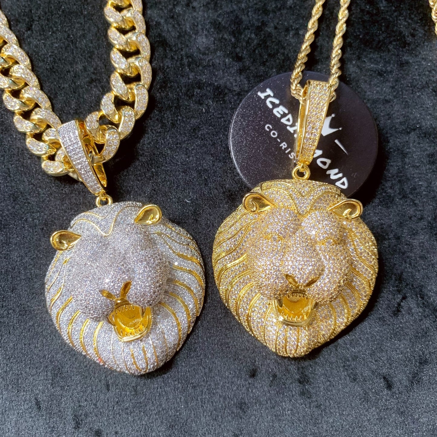 18K Men's Iced Out Lion King Pendant Miami Cuban Chain Necklace