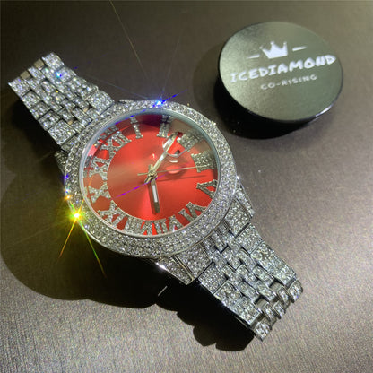 Men's 43MM Fashion Colored Roman Dial Iced Out Wrist Watch