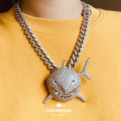 Luxury CZ Diamond 69 Shark Pendant Necklace