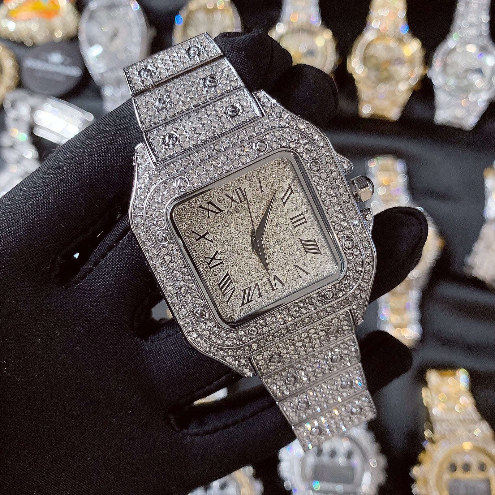 Iced out square watch best sale