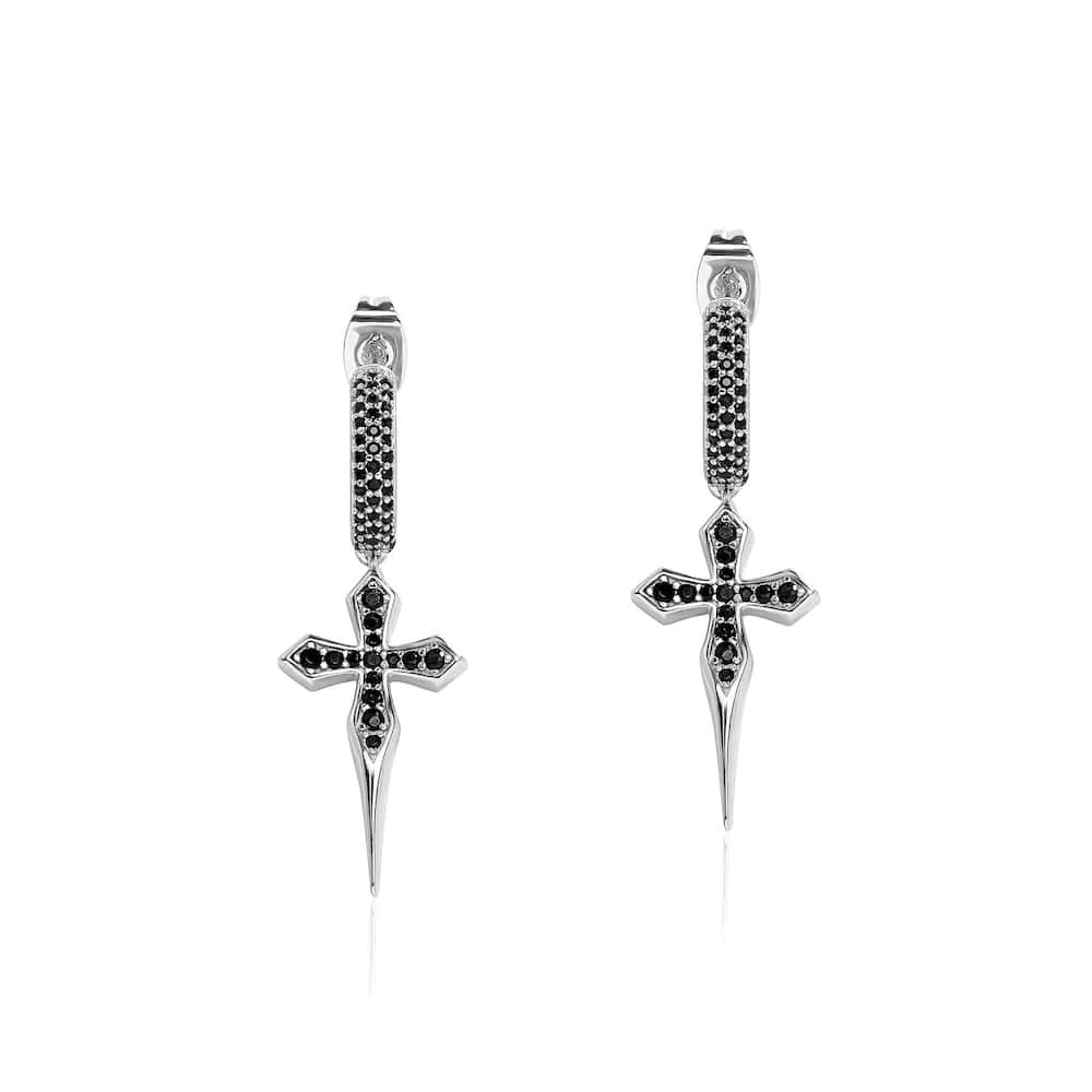 ICEDIAMOND 18K Gold-Plated S925 Sterling Silver Sword Cross Earrings with Black Zircon Stones