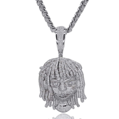 18K Dreadlocks Reggae Rapper CZ Diamond Pendant Cuban Chain Necklace