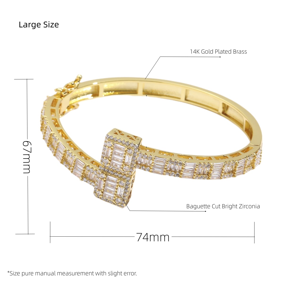 White/Gold Plated Baguette Cut CZ Diamond Bangle