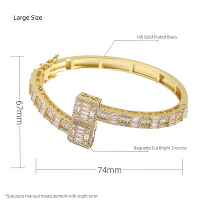 White/Gold Plated Baguette Cut CZ Diamond Bangle