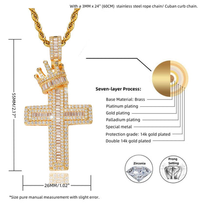 14k gold plating iced out cross pendant necklace