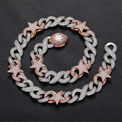 18K Dual Tone Trendy Stars Infinity Horus Eye Cuban Link Chain Necklace