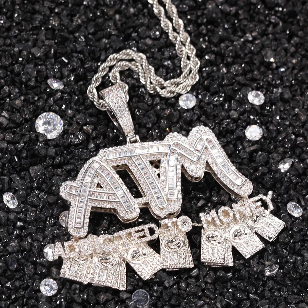 Cz retailer Micro Pave Money Pendant W/ Rope Chain