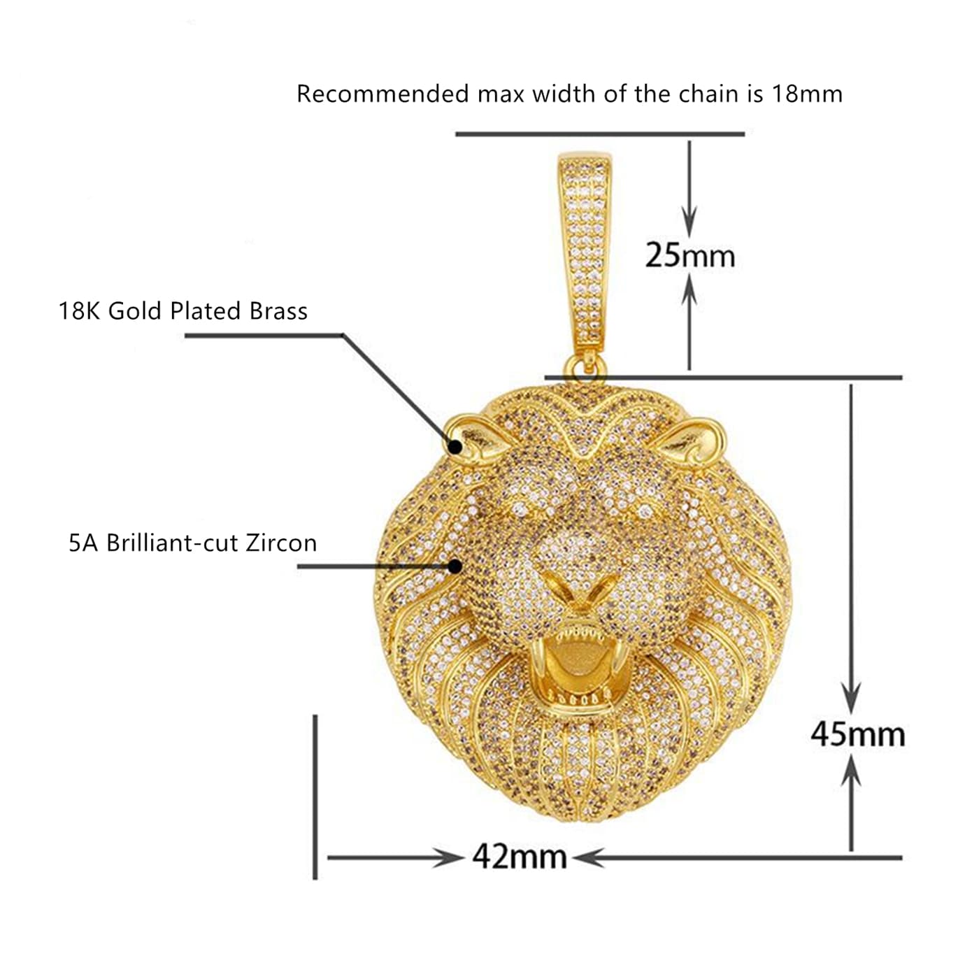 18K Men's Iced Out Lion King Pendant Miami Cuban Chain Necklace