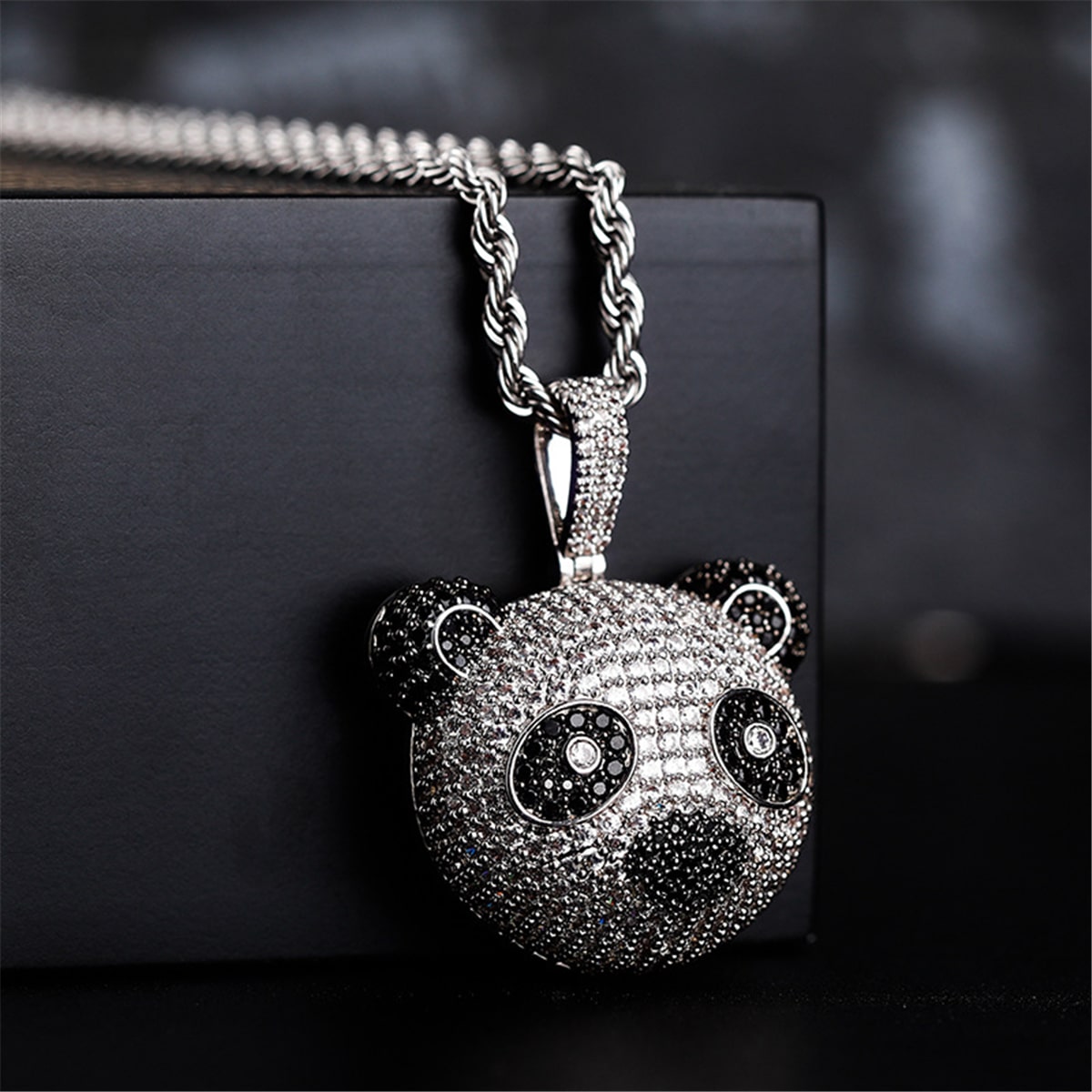 Iced Out Bright CZ Diamond Lil Panda Pendant Necklace