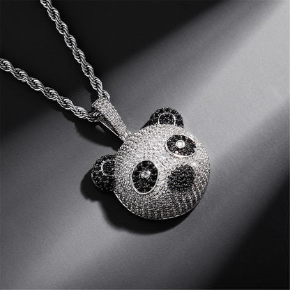 Iced Out Bright CZ Diamond Lil Panda Pendant Necklace