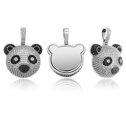 Iced Out Bright CZ Diamond Lil Panda Pendant Necklace