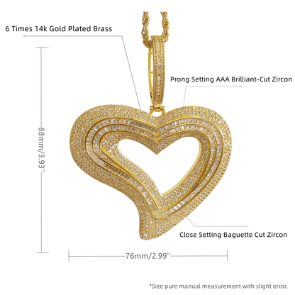 Iced Out Irregular Full Heart Pendant with 24'' Rope Chain | Prong Setting AAA CZ Diamond Fashion Hip Hop Necklace