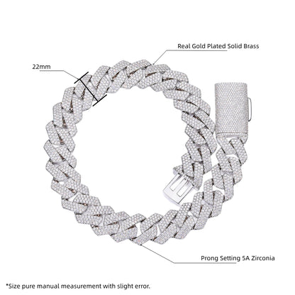 22MM 3-rows Drill Rhomb-edged Cuban Link Chain Necklace