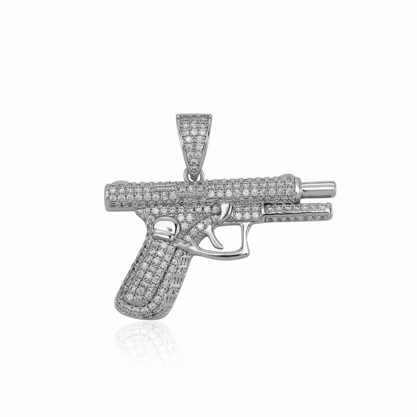 14K Hand Riffle Gun Model Pendant Iced Out CZ Diamond Necklace