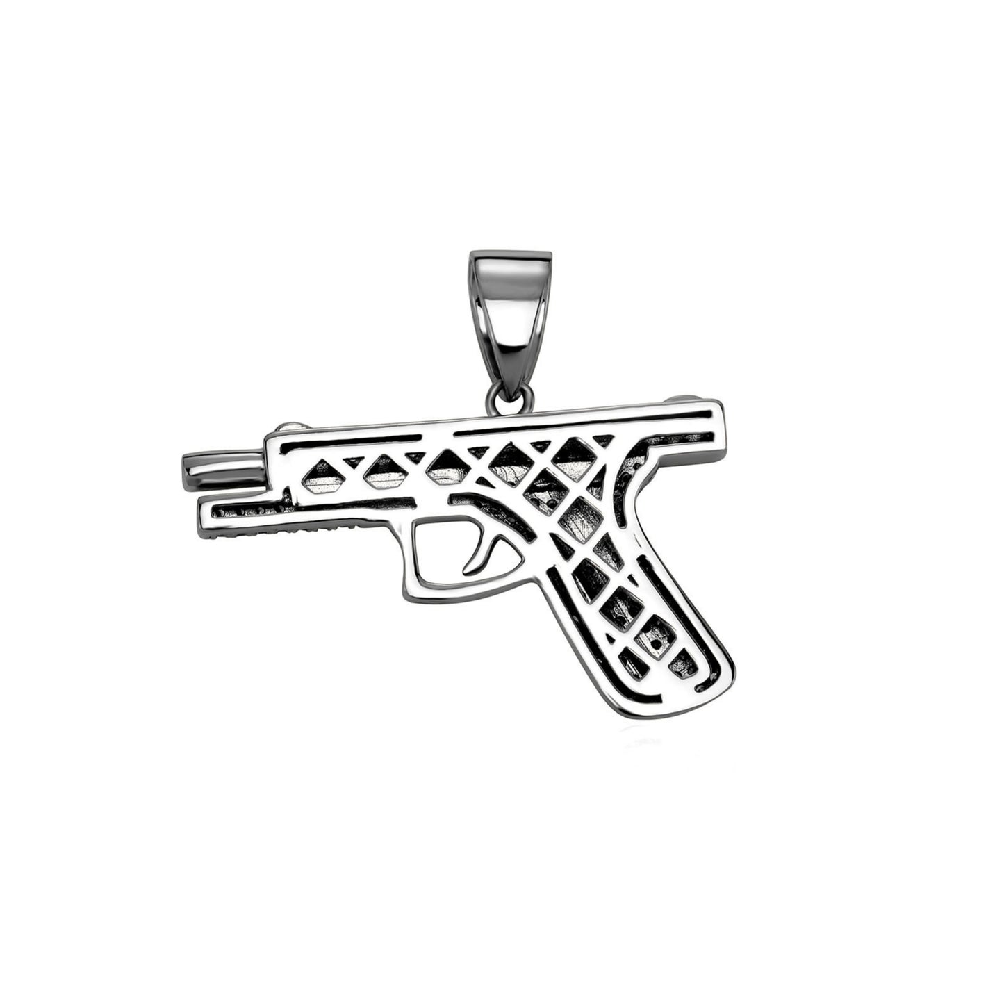 14K Hand Riffle Gun Model Pendant Iced Out CZ Diamond Necklace