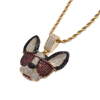 14K Shining Colored CZ Diamond Puppy Pendant Necklace