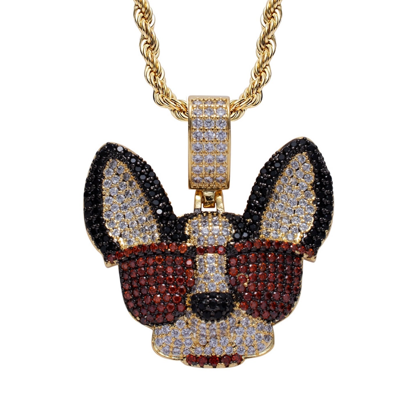 14K Shining Colored CZ Diamond Puppy Pendant Necklace