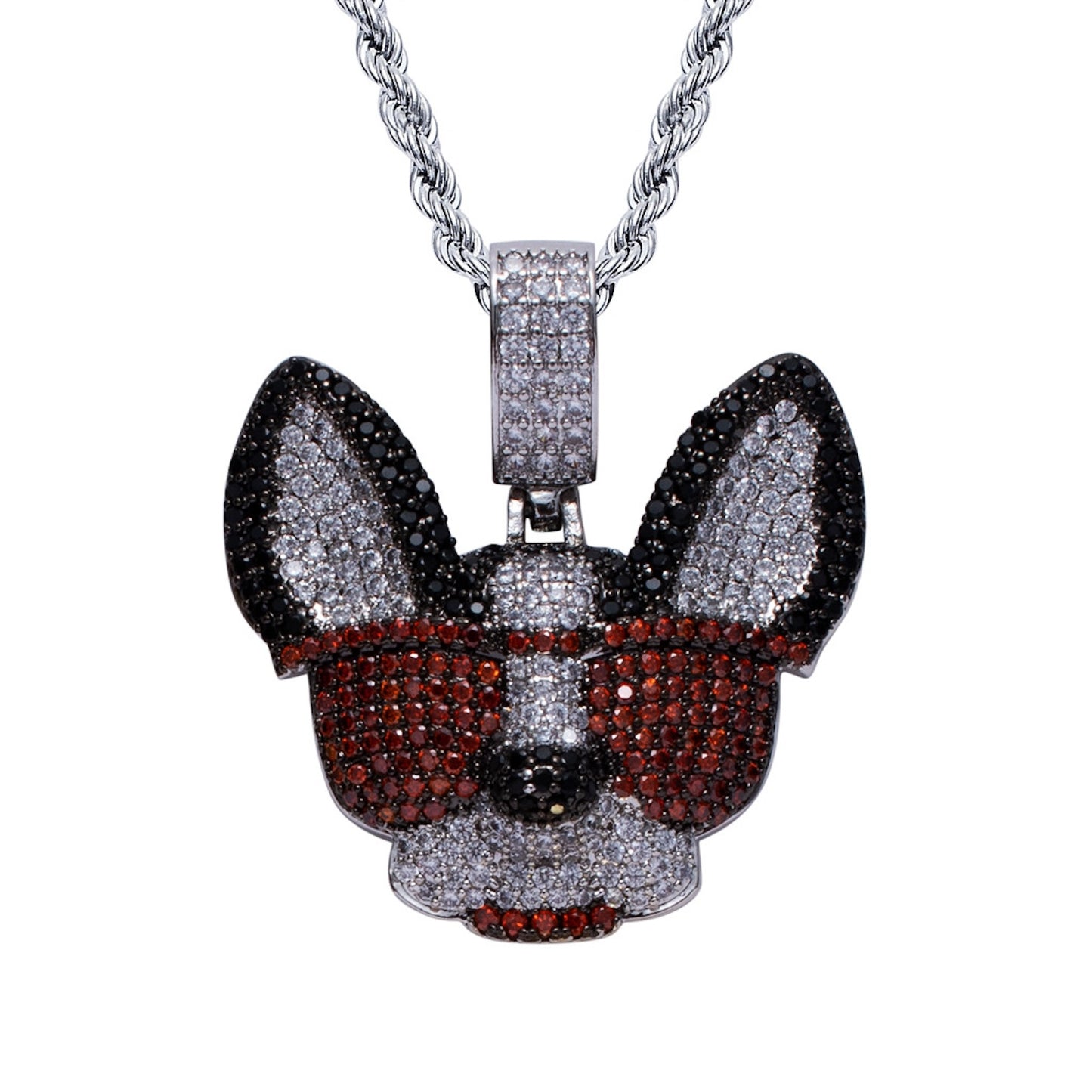 14K Shining Colored CZ Diamond Puppy Pendant Necklace