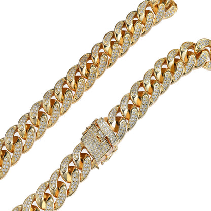 18K Thick Plating 18mm Classic Round Cut Diamond Cuban Chain Necklace