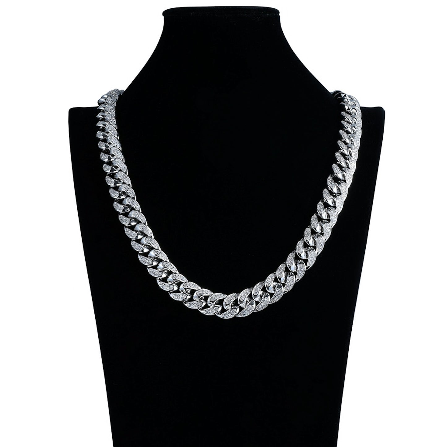 18K Thick Plating 18mm Classic Round Cut Diamond Cuban Chain Necklace