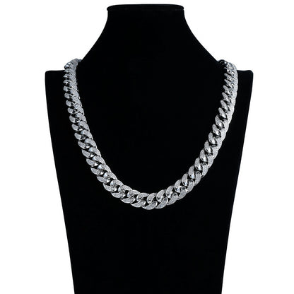 18K Thick Plating 18mm Classic Round Cut Diamond Cuban Chain Necklace