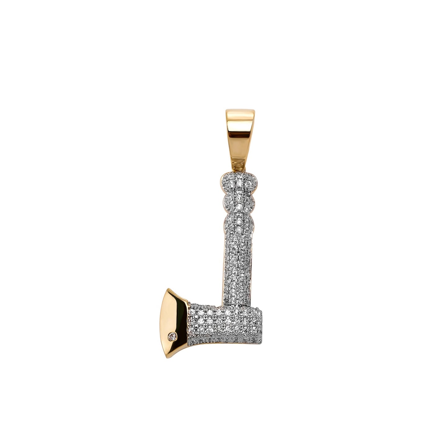 14K Iced Out Shine Diamond Mini Axe Pendant Necklace