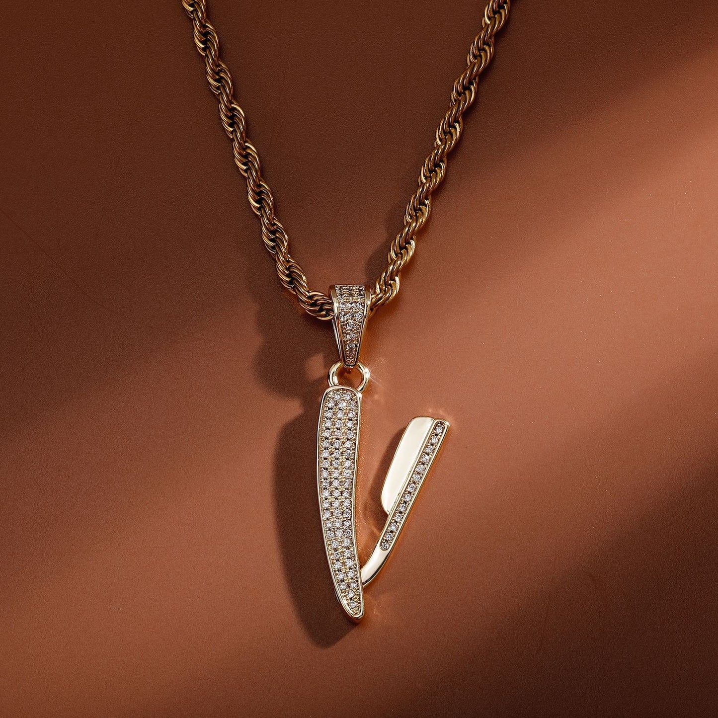 14K Tiny Razor Bling CZ Diamond Foldable Pendant Necklace