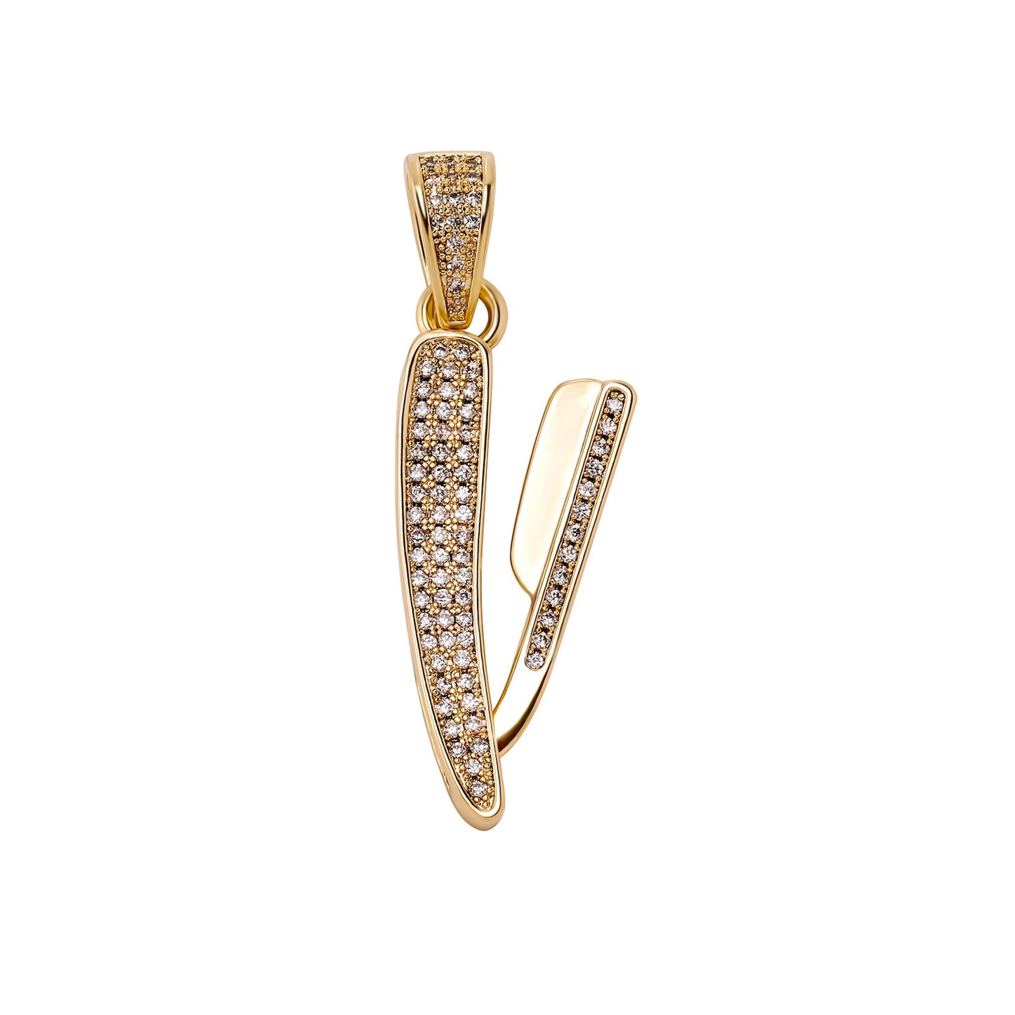 14K Tiny Razor Bling CZ Diamond Foldable Pendant Necklace