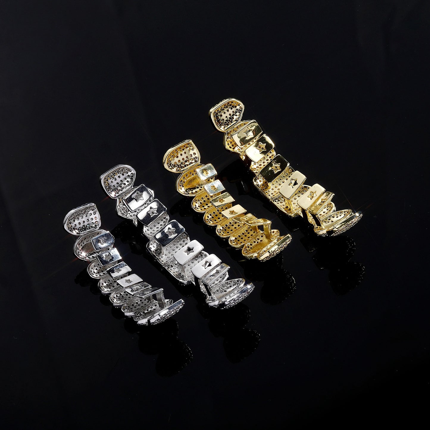 14K 8 Teeth Micro-pave Iced Out Tooth Gem Dental Braces