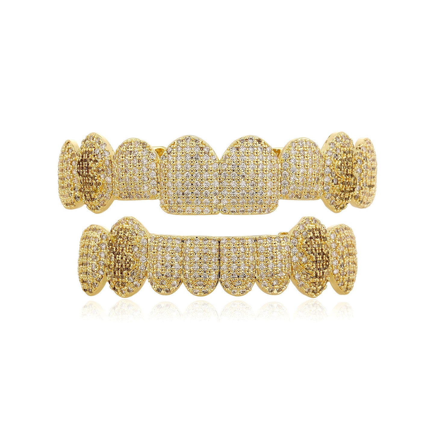 14K 8 Teeth Micro-pave Iced Out Tooth Gem Dental Braces