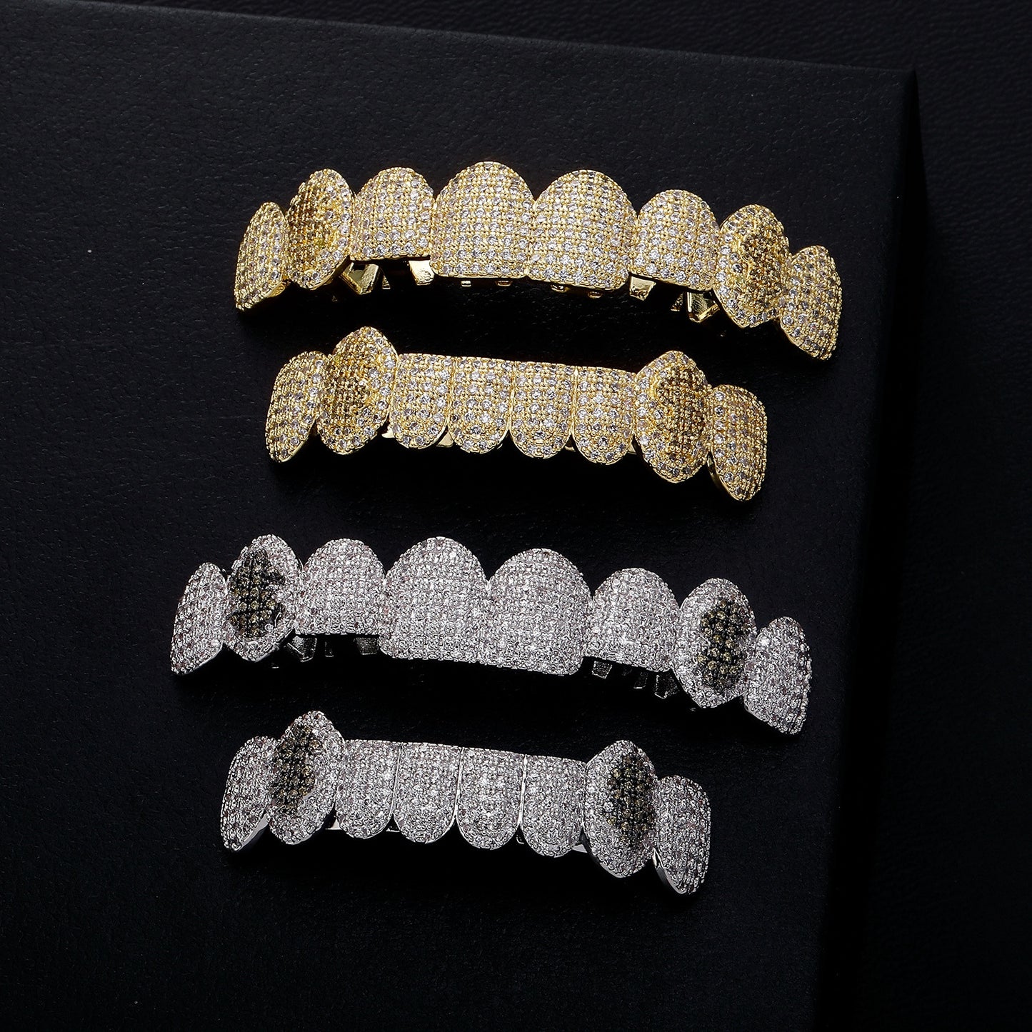 14K 8 Teeth Micro-pave Iced Out Tooth Gem Dental Braces