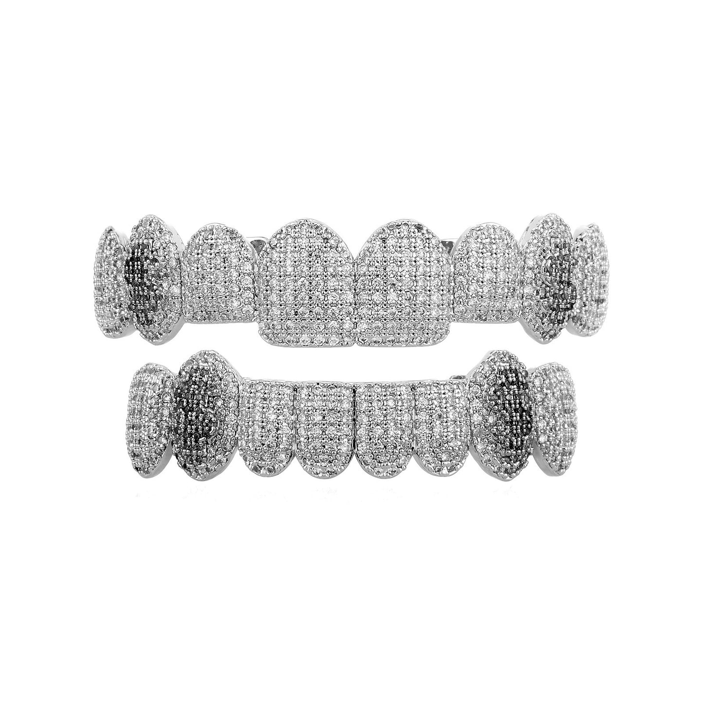 14K 8 Teeth Micro-pave Iced Out Tooth Gem Dental Braces