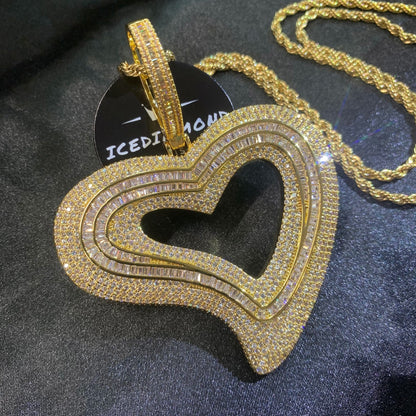 Iced Out Irregular Full Heart Pendant with 24'' Rope Chain | Prong Setting AAA CZ Diamond Fashion Hip Hop Necklace