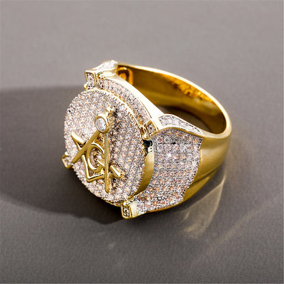 18K Iced Out AG Symbol Bling Pinky Ring | Full CZ Diamond Gold Platinum Tone Rapper Ring