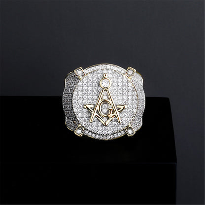 18K Iced Out AG Symbol Bling Pinky Ring | Full CZ Diamond Gold Platinum Tone Rapper Ring