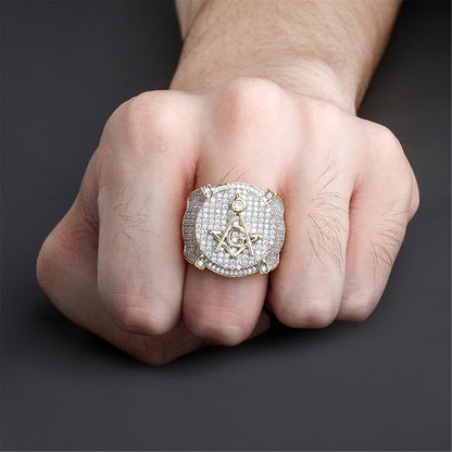 18K Iced Out AG Symbol Bling Pinky Ring | Full CZ Diamond Gold Platinum Tone Rapper Ring