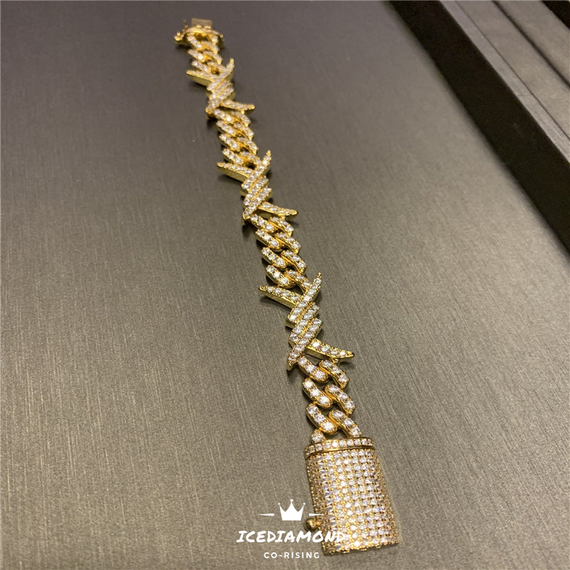 Rose Thorns Barb Wire Cuban Link Chain Bracelet