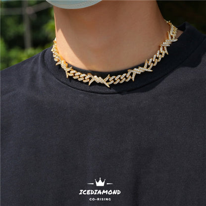 18K Gold Plated Iced Out Thorns Creative Cuban Link Chain Necklace