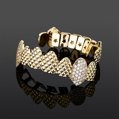 18K Embossed Fangs Diamond Teeth Wear Grill