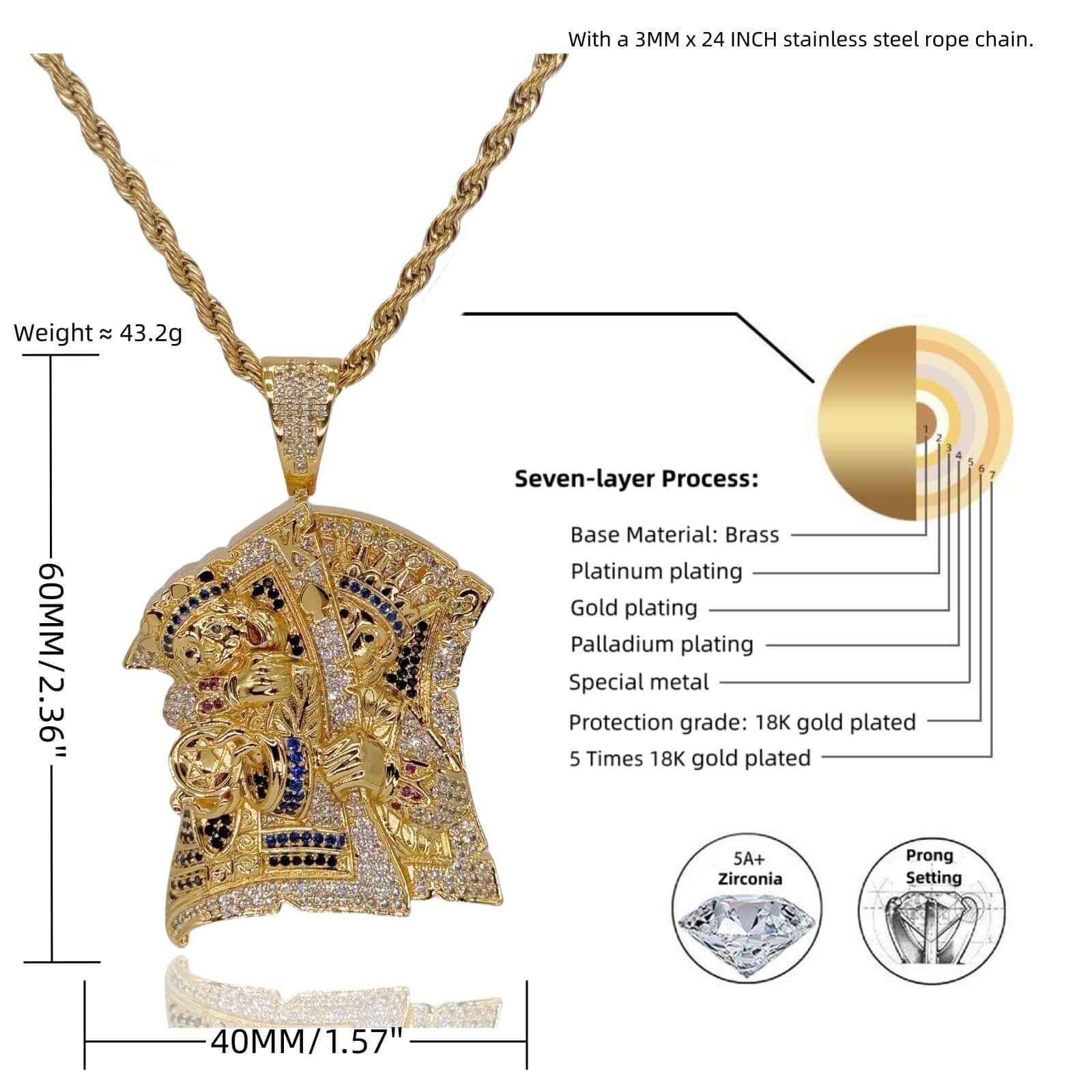 18k hip hop pendant necklace