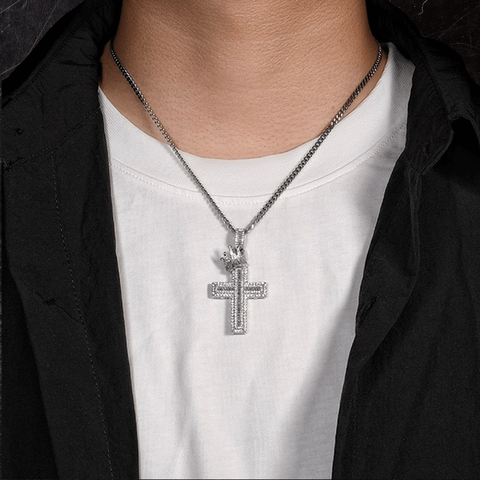 men's cross charm cuban curb chain necklace